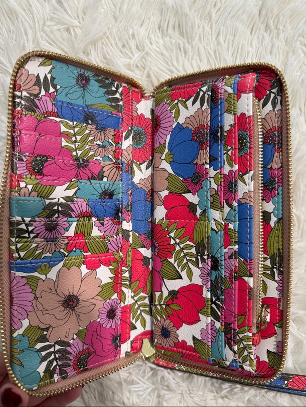 Floral Wristlet Wallet in Pink, Teal & Red - Picture 3 of 5